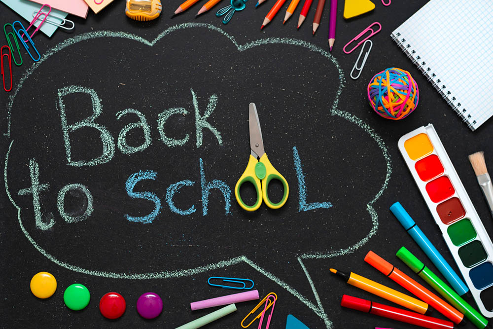 Back to school written on a chalk board